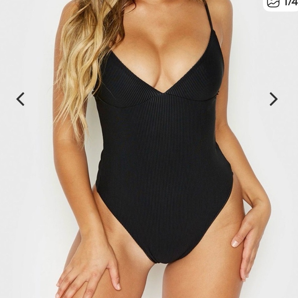 Frankie's Bikinis Black Ribbed One-Piece Swimsuit